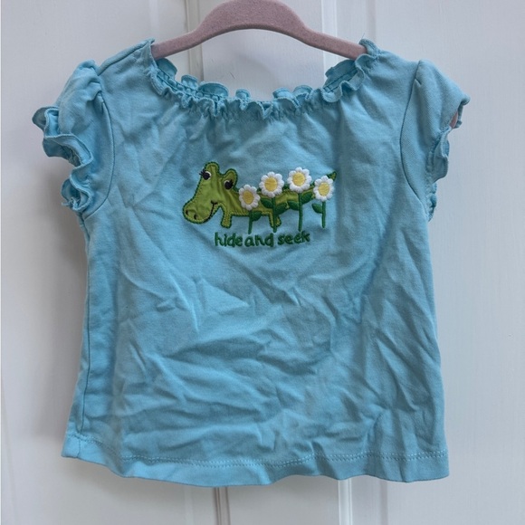 NWOT Gymboree 12-18M Blue & Green Alligator Hide & Seek Short Sleeve Blouse Top - Picture 1 of 5